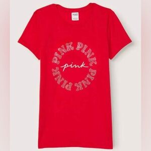 NWT Victoria’s Secret PINK Red Logo T Shirt w/ Sequins - Size S